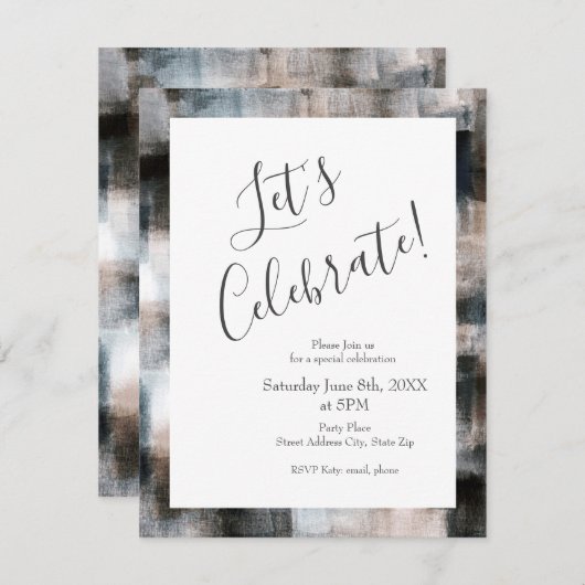 Taupe Slate Pinselstriche Abstrakt Einladung (Vorne/Hinten)