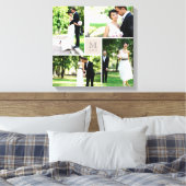 Taupe Square Grid Monogram Wedding 4 Foto Collage Leinwanddruck (Insitu (Schlafzimmer))