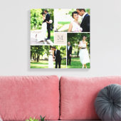 Taupe Square Grid Monogram Wedding 4 Foto Collage Leinwanddruck (Insitu (Wohnzimmer))