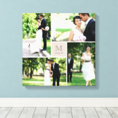 Taupe Square Grid Monogram Wedding 4 Foto Collage Leinwanddruck (Insitu (Holzboden))