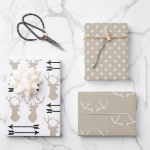 Taupe Stag Kopf, Pfeile und Geweihe  Geschenkpapier Set