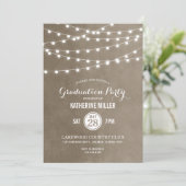 Taupe String Lights Graduation Party Einladung (Stehend Vorderseite)