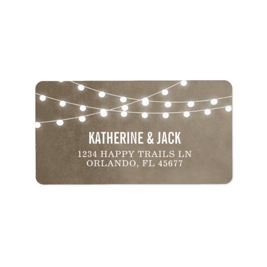 Taupe String Lights Wedding Address Labels Adressaufkleber (Vorne)