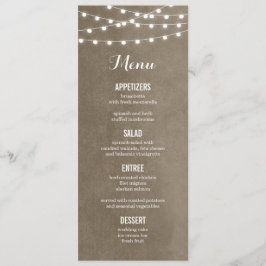 Taupe String Lights Wedding Menu Card Menükarte