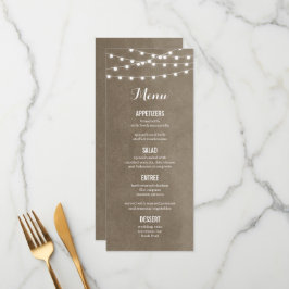 Taupe String Lights Wedding Menu Card Menükarte