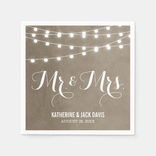 Taupe String Lights Wedding Monogram Serviette (Vorderseite)