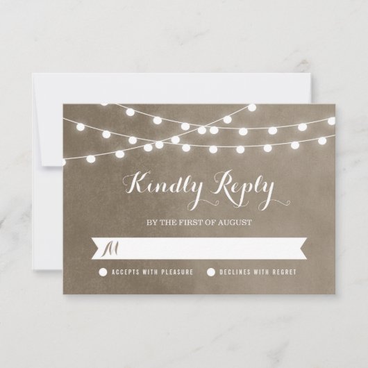 Taupe String Lights Wedding RSVP Card (Vorderseite)