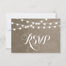 Taupe String Lights Wedding RSVP Card Karte