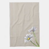 Taupe Striped Floral Watercolor Daisy Geschirrtuch (Vertikal)
