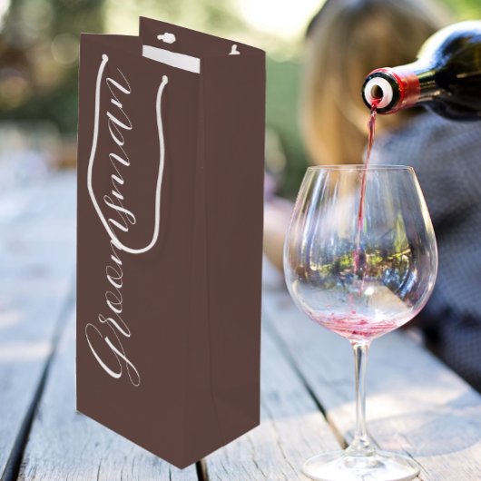 Taupe Stylized Script Wedding Trauzeuge Geschenktüte Für Weinflaschen