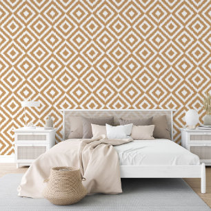 Taupe Tan Beige Brown Ikat Squares Mosaik Muster Tapete