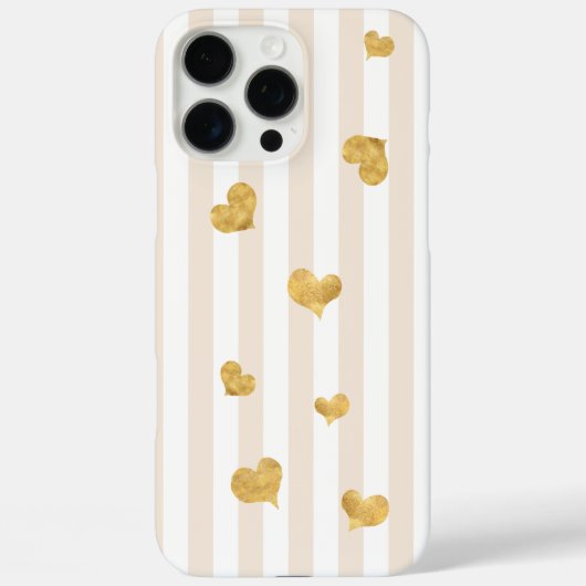 Taupe Tan Beige Stripe Gold Hearts Case-Mate iPhone Hülle (Rückseite)