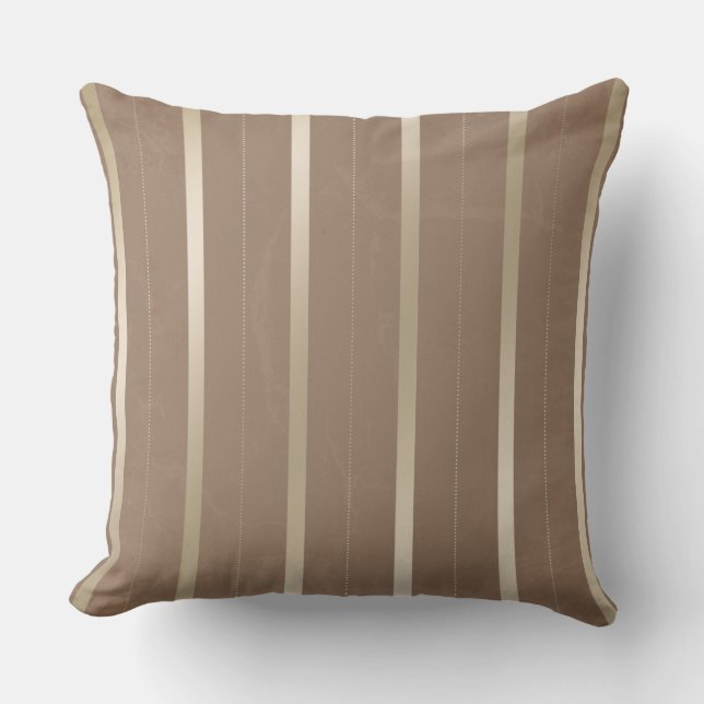 Taupe Tan und Silver Stripes Throw Kissen (Vorderseite)