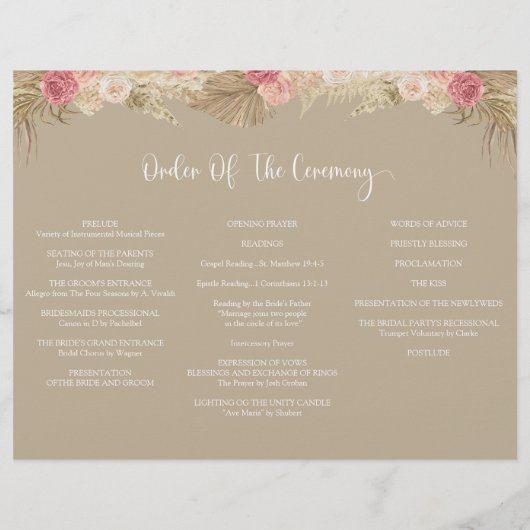 Taupe Tri-fold Boho Blumenzettel Flyer (Hinten)