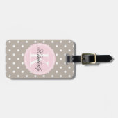 Taupe-Tupfen mit rosa Monogramm Gepäckanhänger (Vorderseite horizontal)