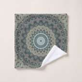 Taupe und Aquamarin Mandala mit Tribal Symmetrie Badhandtuch Set (Waschlappen)