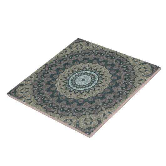 Taupe und Aquamarin Mandala mit Tribal Symmetrie Fliese (Seite)