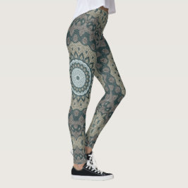 Taupe und Aquamarin Mandala mit Tribal Symmetrie Leggings