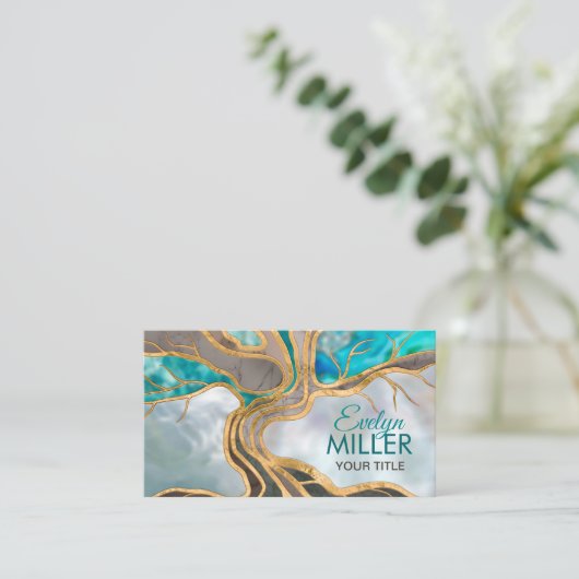 Taupe und aquamariner Marmorbaum Visitenkarte (Stehend Vorderseite)