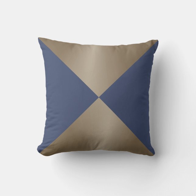 Taupe und Blue Triangle Modern Print Kissen (Vorderseite)