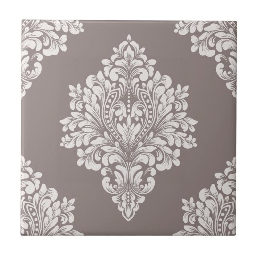 Taupe und Cream Damask Fliese (Vorderseite)