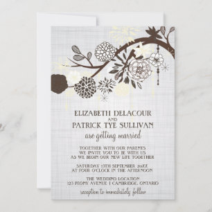 Taupe und Creme Blume Rustikale Hochzeit Einladung