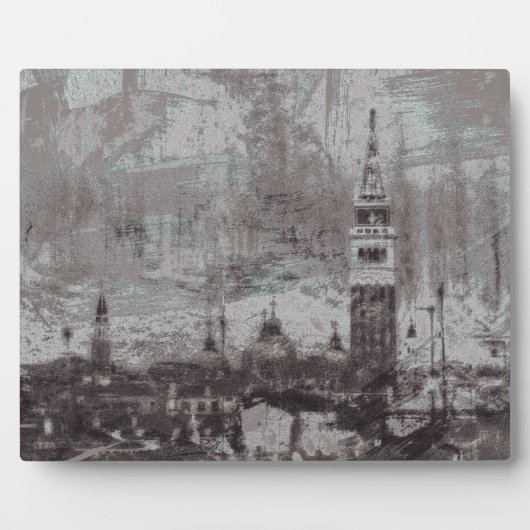 Taupe und Cyan Distressed Skyline Venedig Italien  Fotoplatte (Vorderseite)