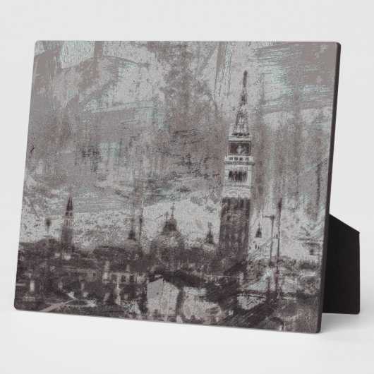 Taupe und Cyan Distressed Skyline Venedig Italien Fotoplatte (Seite)