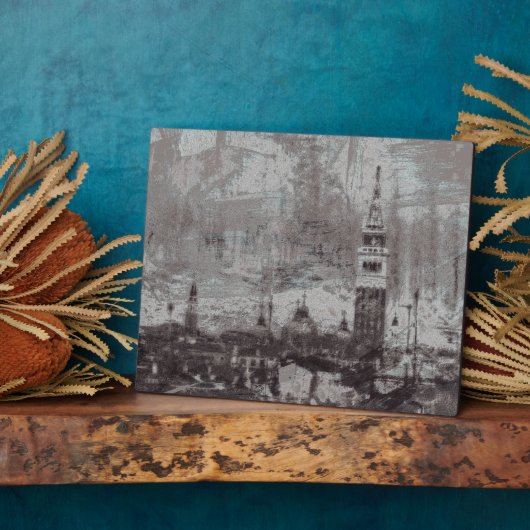 Taupe und Cyan Distressed Skyline Venedig Italien  Fotoplatte (Seite)