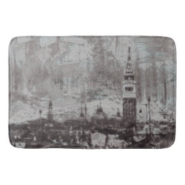 Taupe und Cyan Distressed Skyline Venice Italien Badematte