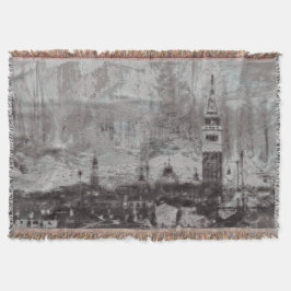 Taupe und Cyan Distressed Skyline Venice Italien Decke