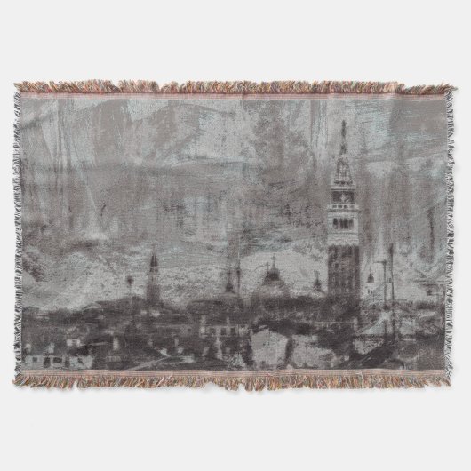 Taupe und Cyan Distressed Skyline Venice Italien Decke (Vorderseite)