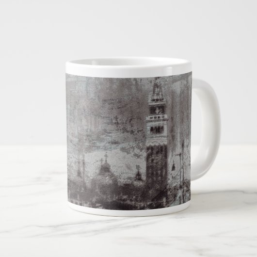 Taupe und Cyan Distressed Skyline Venice Italien Jumbo-Tasse (Vorderseite Rechts)