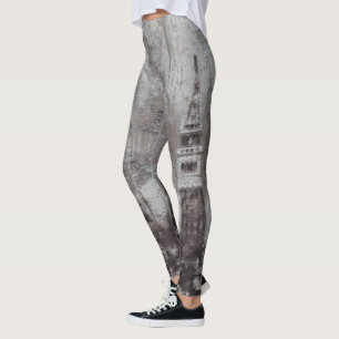 Taupe und Cyan Distressed Skyline Venice Italien Leggings