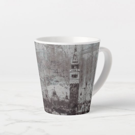 Taupe und Cyan Distressed Skyline Venice Italien Milchtasse (Rechte Ecke)