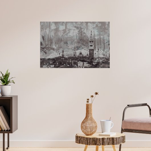 Taupe und Cyan Distressed Skyline Venice Italien Poster (Wohnzimmer 3)