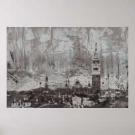 Taupe und Cyan Distressed Skyline Venice Italien Poster