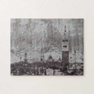 Taupe und Cyan Distressed Skyline Venice Italien Puzzle