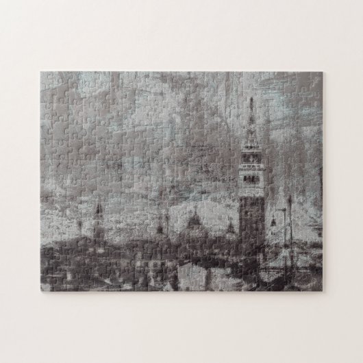 Taupe und Cyan Distressed Skyline Venice Italien Puzzle (Horizontal)