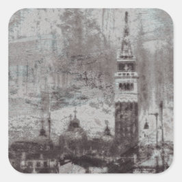 Taupe und Cyan Distressed Skyline Venice Italien Quadratischer Aufkleber