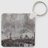 Taupe und Cyan Distressed Skyline Venice Italien Schlüsselanhänger (Rückseite)