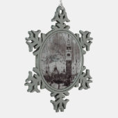 Taupe und Cyan Distressed Skyline Venice Italien Schneeflocken Zinn-Ornament (Links)