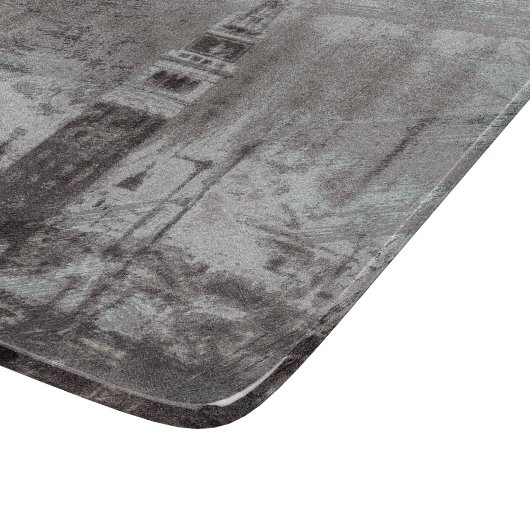 Taupe und Cyan Distressed Skyline Venice Italien Schneidebrett (Ecke)