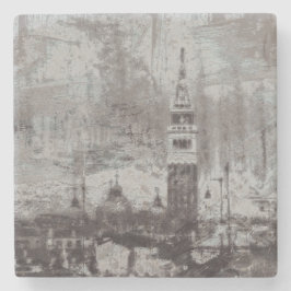 Taupe und Cyan Distressed Skyline Venice Italien Steinuntersetzer