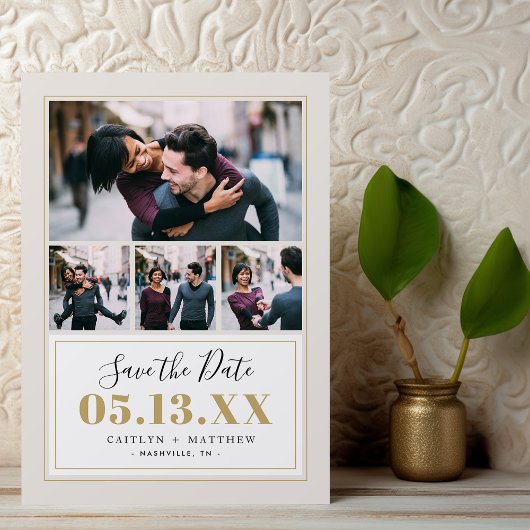 Taupe und Gold 4 Foto Save the Date Magnetkarte