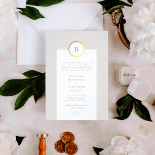 Taupe und Gold Foil Circle Mongram Wedding Einladung