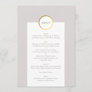 Taupe und Gold Foil Circle Mongram Wedding Menükarte