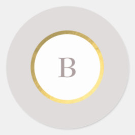 Taupe und Gold Foil Circle Mongram Wedding Runder Aufkleber