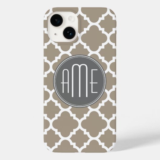 Taupe und Graues Quatrefolienmuster Triple Monogra Case-Mate iPhone Hülle (Rückseite)