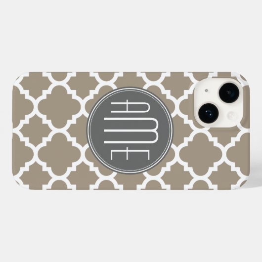 Taupe und Graues Quatrefolienmuster Triple Monogra Case-Mate iPhone Hülle (Rückseite (Horizontal))